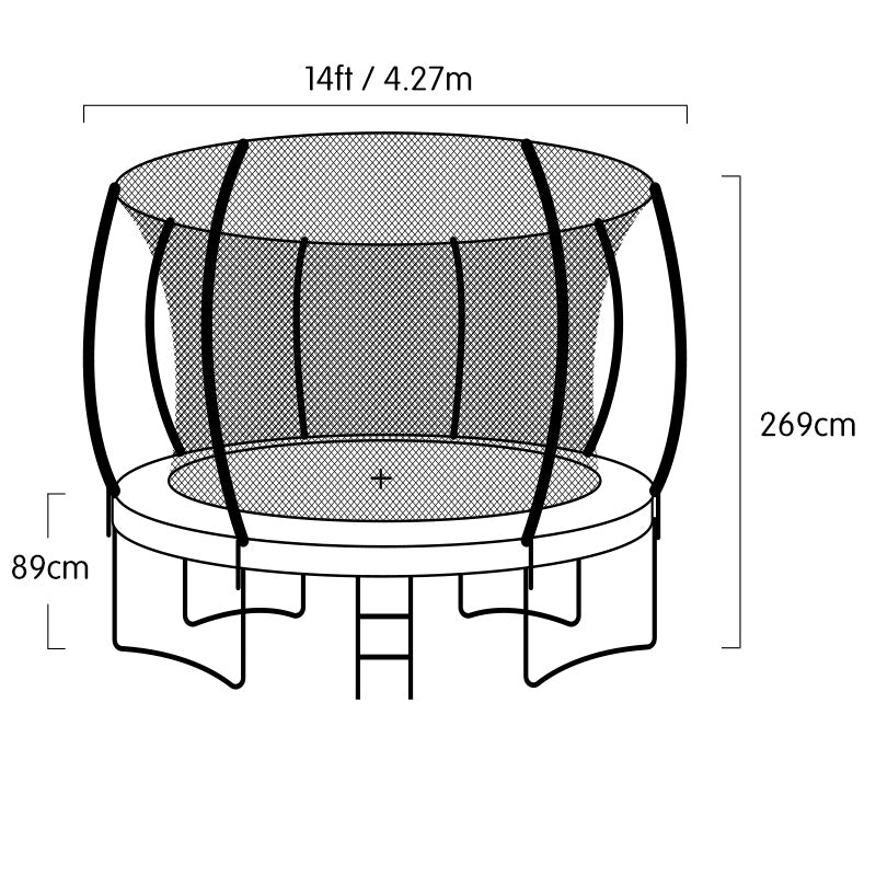 Rosslyn Round Trampoline with Rainbow Pad, Basketball Set, Enclosure and Ladder, 14ft