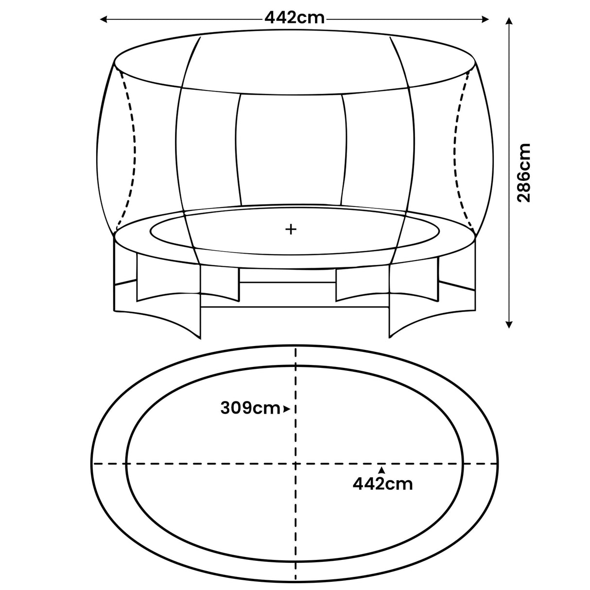 Zilzie Oval Trampoline with LED Lights, Basketball Set and Reversible Pad, 10ft x 15ft