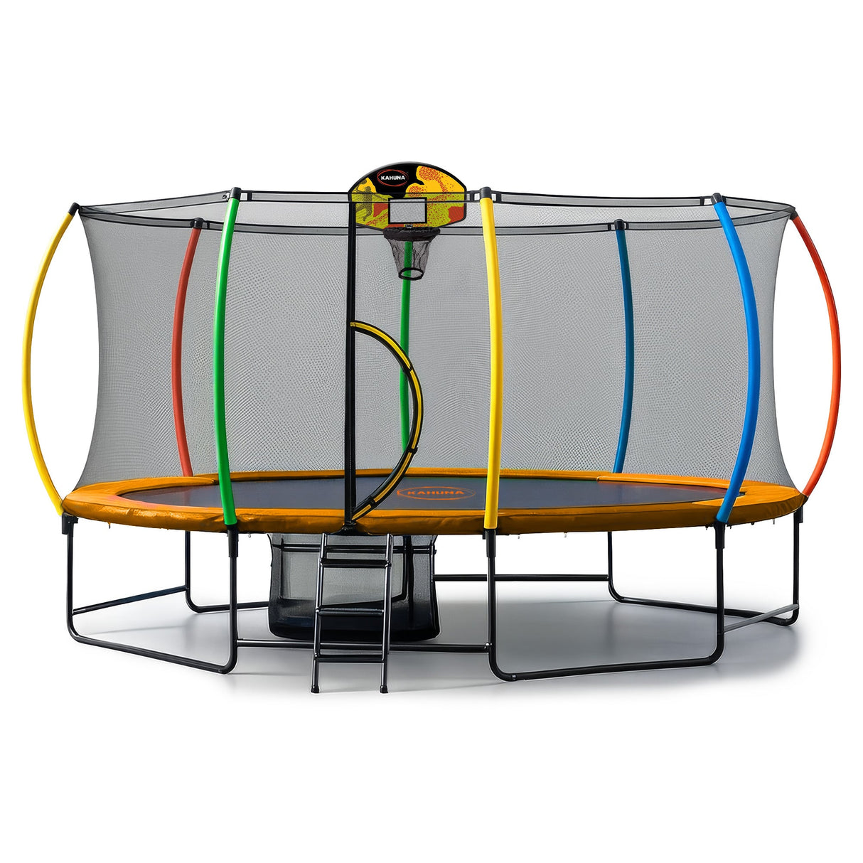 Zilzie Oval Trampoline with LED Lights, Basketball Set and Reversible Pad, 10ft x 15ft