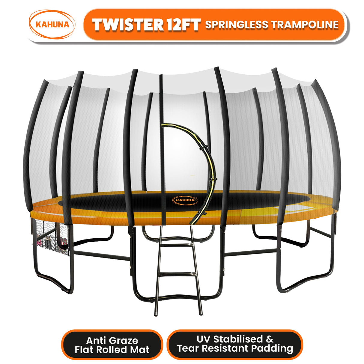 Farnborough Springless Round Trampoline with Basketball Set, Enclosure and Ladder, 12ft