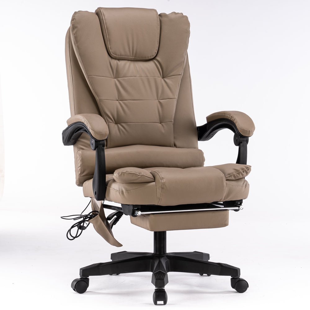 Ergonomic 8-Point Massage Executive Chair with Footrest — PU Leather, 360-Degree Swivel — Allure Home Collections