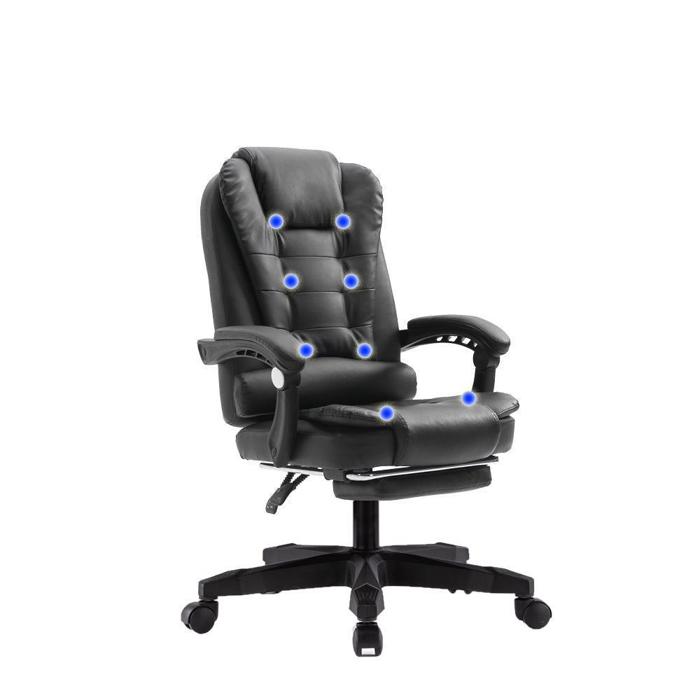 Ergonomic 8-Point Massage Executive Chair with Footrest — PU Leather, 360-Degree Swivel — Allure Home Collections