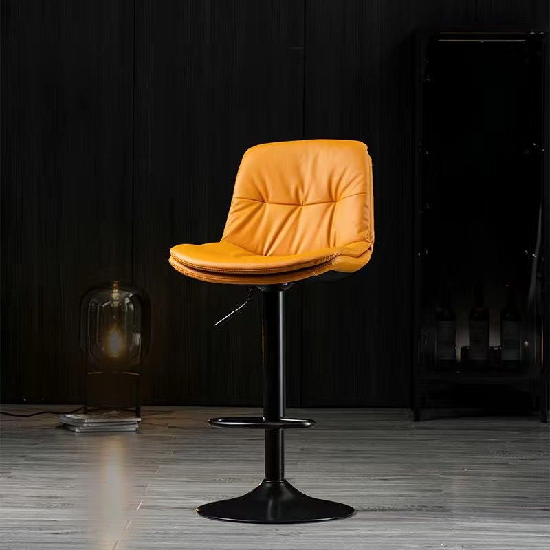 Sleek Grey Leather Swivel Bar Stools