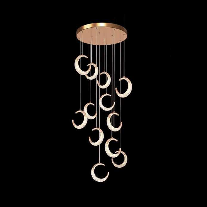 Moon Staircase Chandelier Dimmable 12 Light Gold