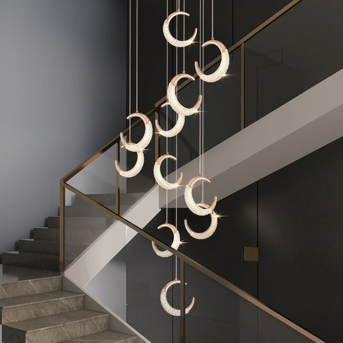 Moon Staircase Chandelier Dimmable 12 Light Gold