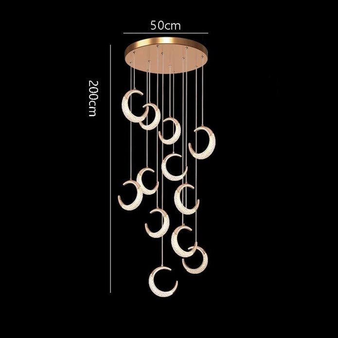 Moon Staircase Chandelier Dimmable 12 Light Gold