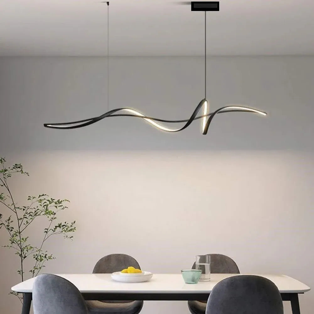 Modern Linear LED Pendant Light Dimmable 140cm Black
