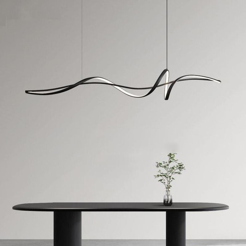 Modern Linear LED Pendant Light Dimmable 160cm Black