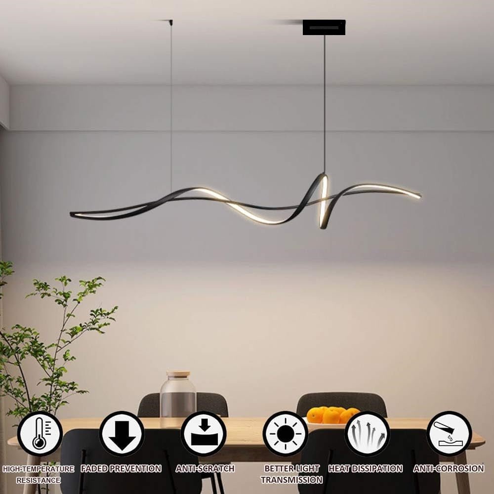 Modern Linear LED Pendant Light Dimmable 160cm Black