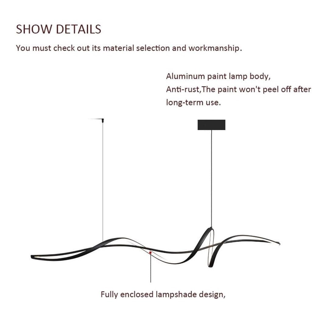 Modern Linear LED Pendant Light Dimmable 160cm Black