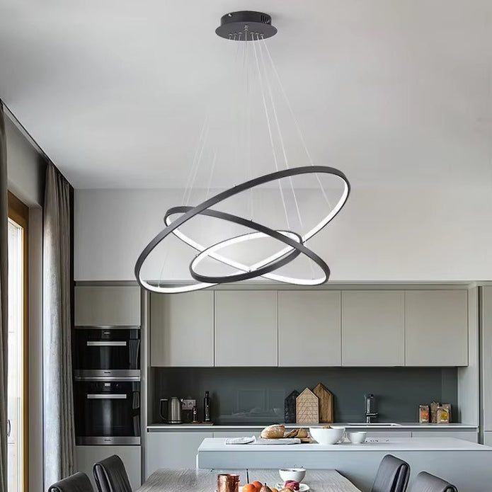 Modern LED Ring Chandelier Dimmable 3 Rings Black