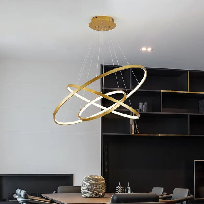 Modern LED Ring Chandelier Dimmable 3 Rings Gold