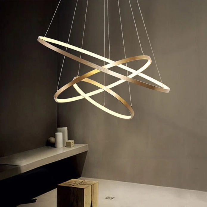 Modern LED Ring Chandelier Dimmable 3 Rings Gold