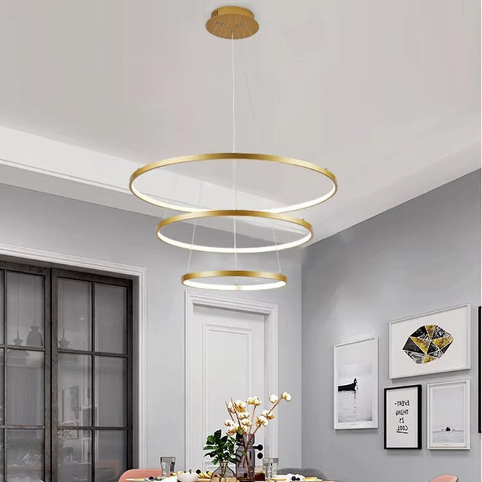 Modern LED Ring Chandelier Dimmable 3 Rings Gold