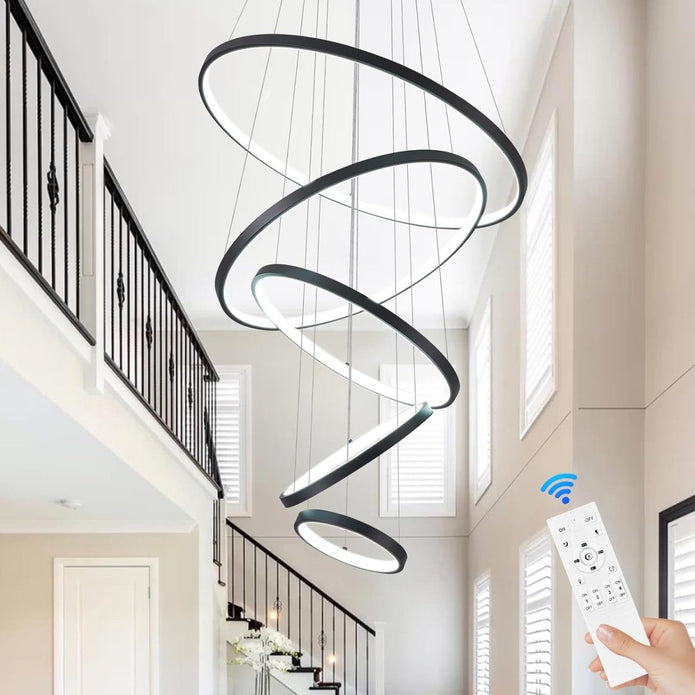 Modern black five ring LED chandelier