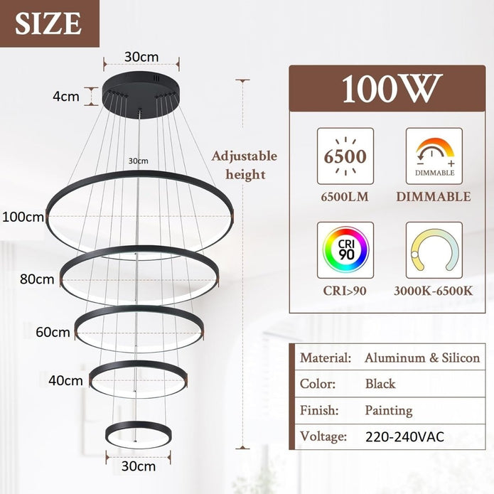 Modern black ring chandelier in a living room