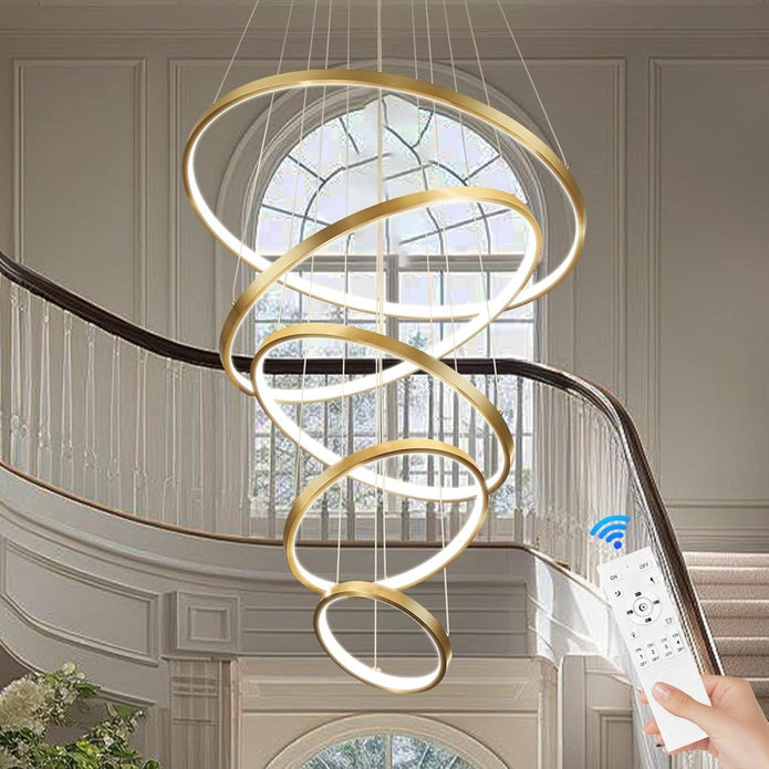 Modern gold five ring LED chandelier