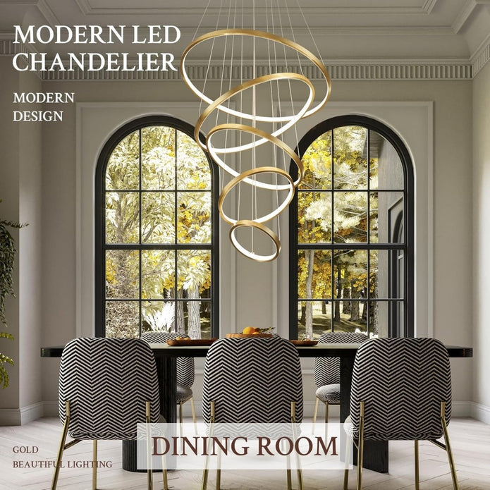 Five ring chandelier arranged in a cascade