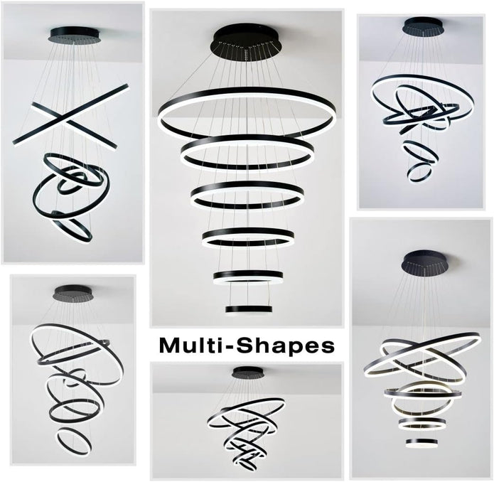 Modern LED Ring Chandelier 6 Rings Dimmable Black