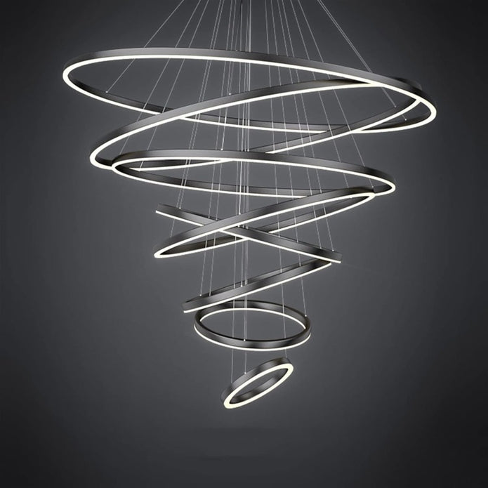 Modern LED Ring Chandelier 7 Rings Dimmable Black