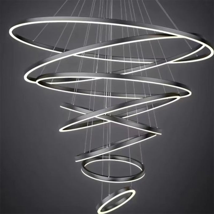 Modern LED Ring Chandelier 8 Rings Black view 2