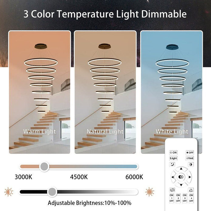 Modern LED Ring Chandelier 8 Rings Black view 3