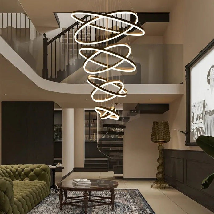 Modern LED Ring Chandelier 8 Rings Black view 4
