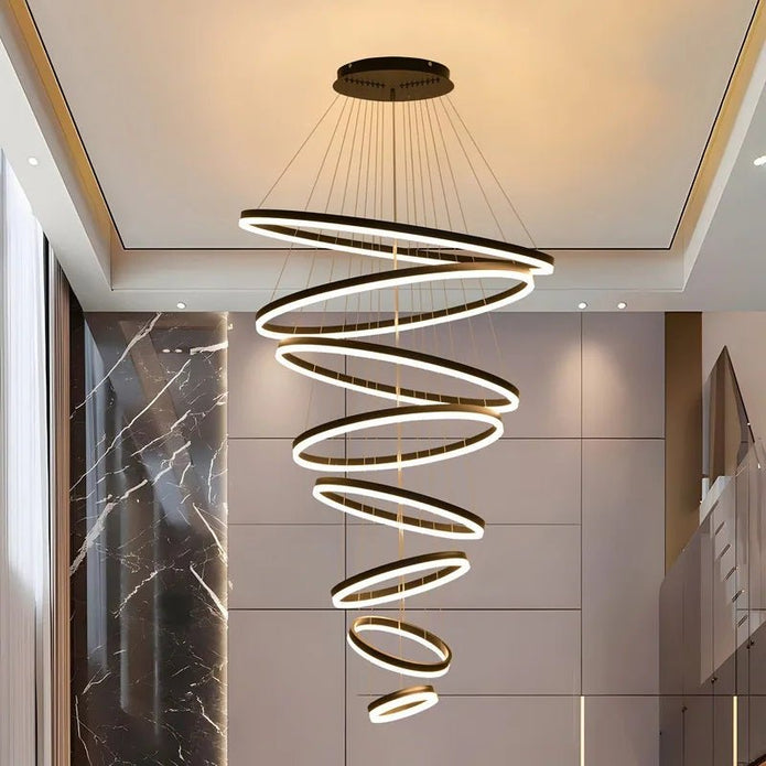 Modern LED Ring Chandelier 8 Rings Black view 5