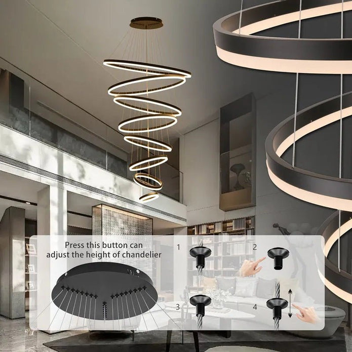 Modern LED Ring Chandelier 8 Rings Black view 6