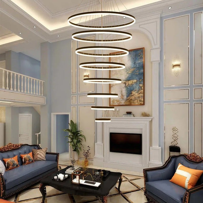 Modern LED Ring Chandelier 8 Rings Black view 7