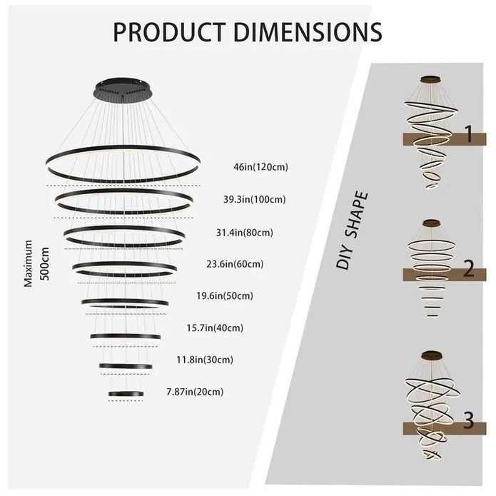 Modern LED Ring Chandelier 8 Rings Black view 8