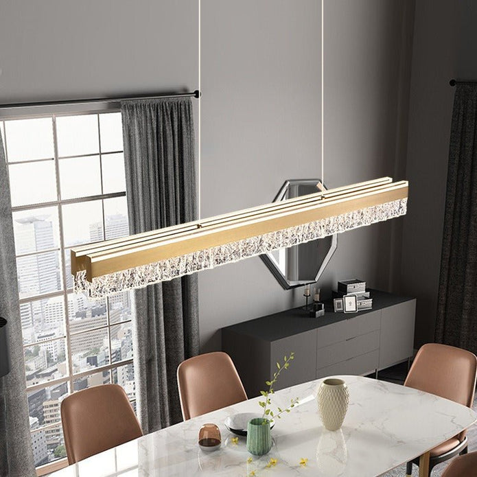 Gold Nordic long linear acrylic pendant light, view 1
