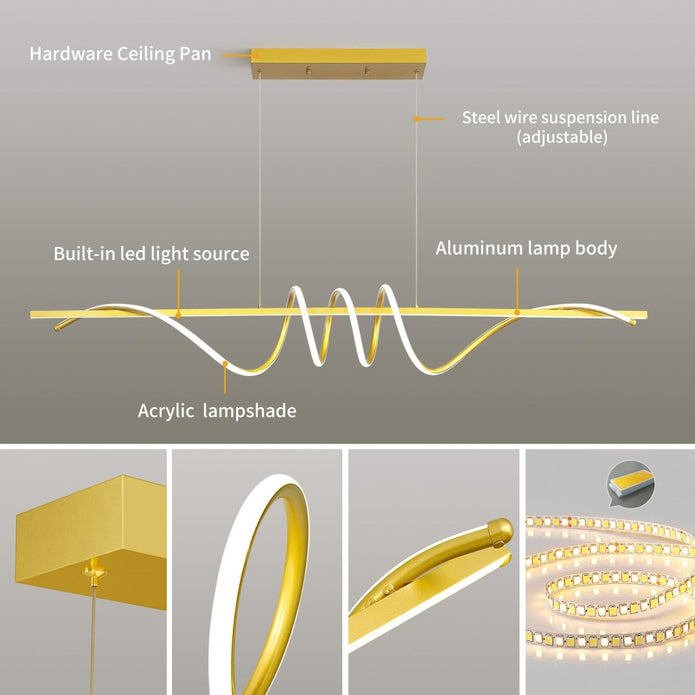 Linear LED Pendant Light, Gold, 150cm
