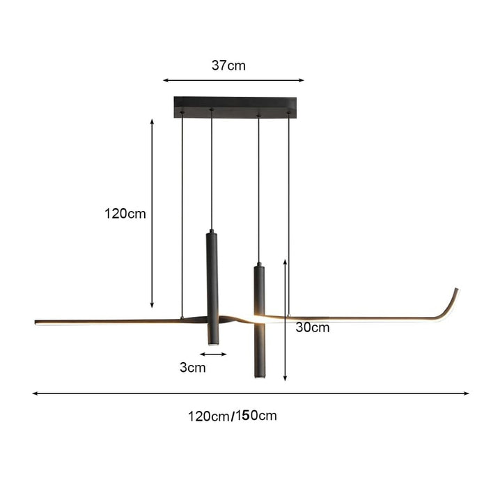 Modern Black Linear LED Pendant Light 150cm