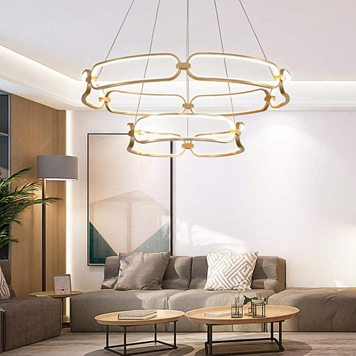Modern gold two ring LED ceiling chandelier