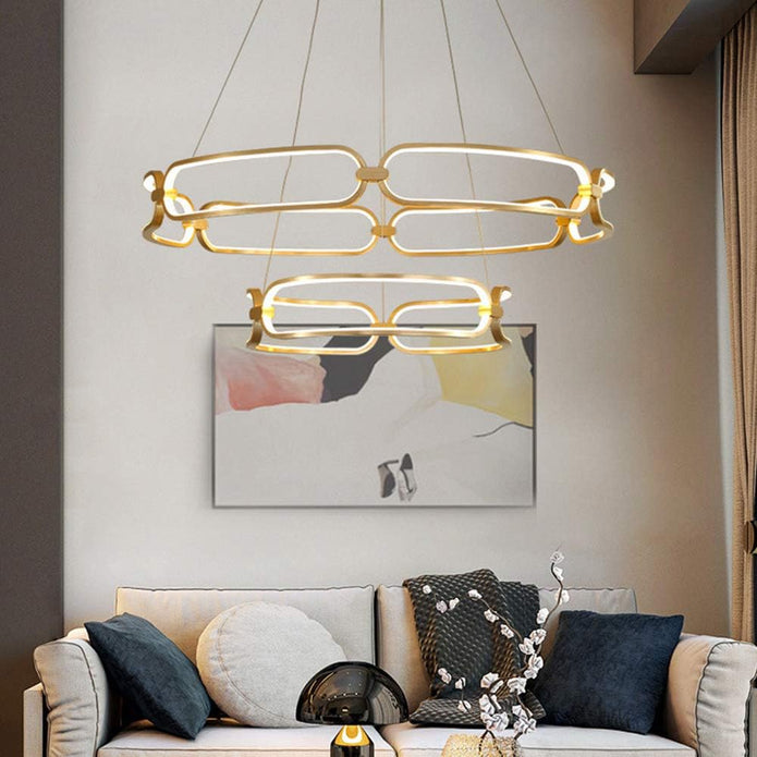 Two ring LED chandelier detail showing opal diffusers