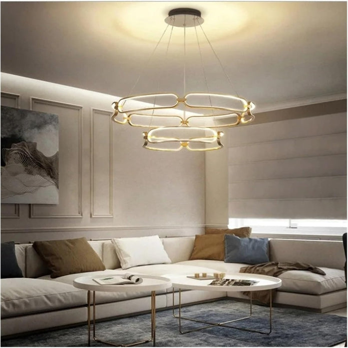 Gold ring chandelier with warm white light