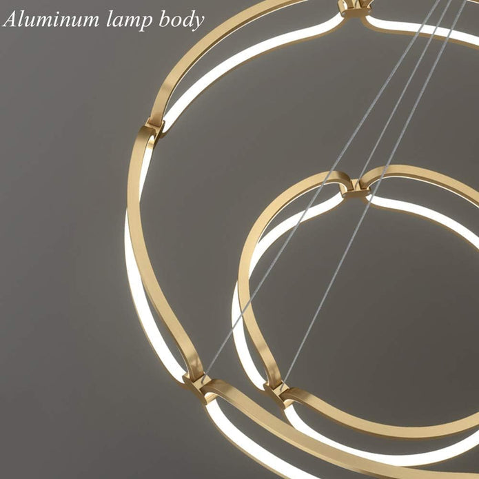 Gold ring chandelier in a bedroom