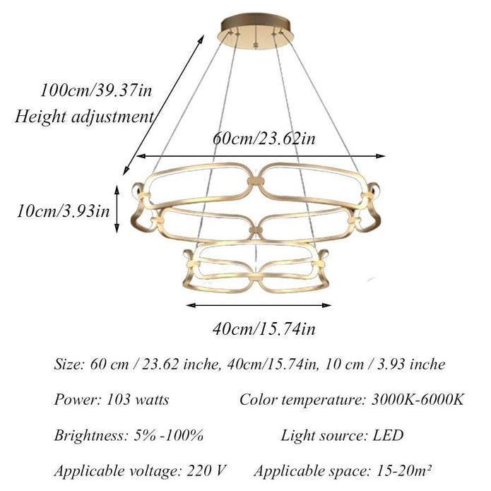 Modern two ring LED chandelier with gold ceiling canopy