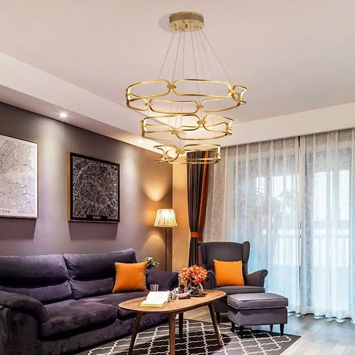 Modern gold three ring LED ceiling chandelier