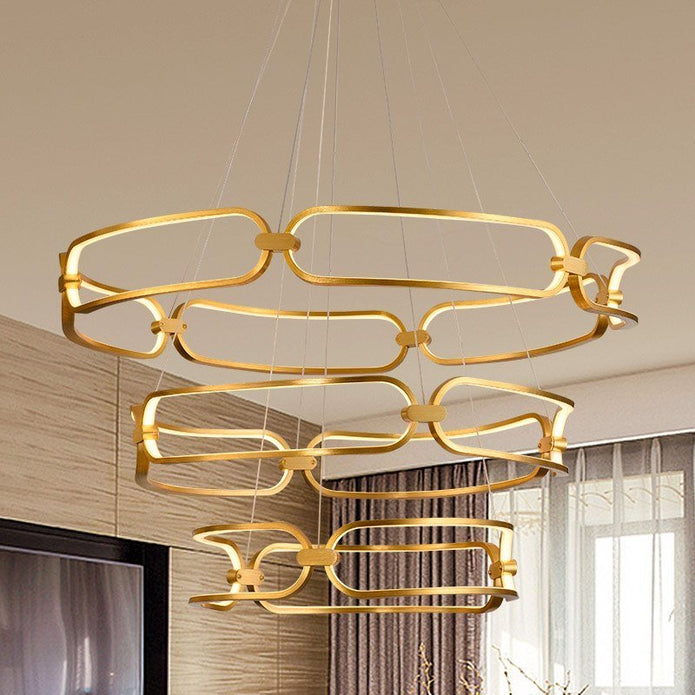 Three ring LED chandelier detail showing opal diffusers
