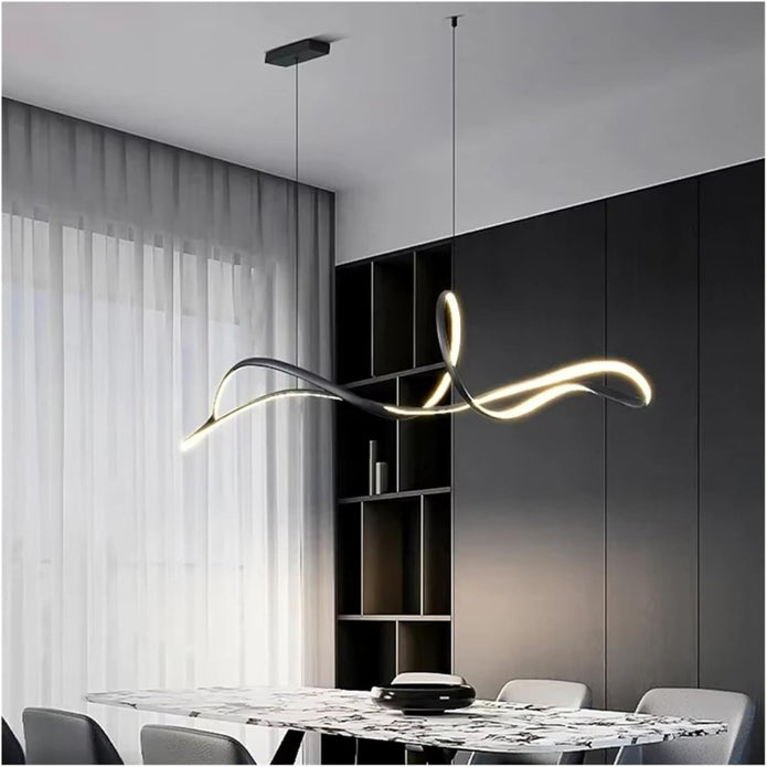 Modern LED Linear Pendant Light Dimmable Black 150cm