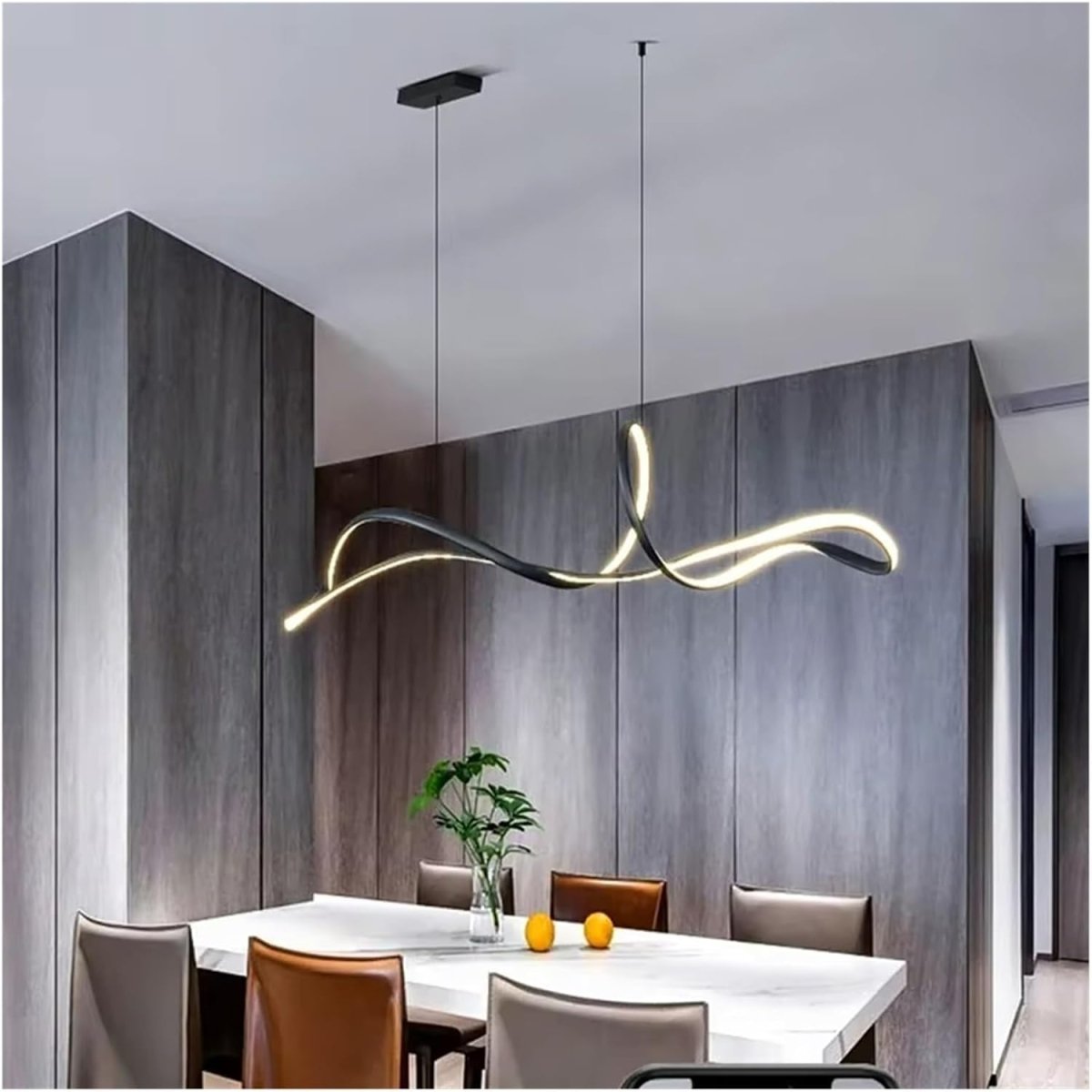Black linear pendant light with remote dimming
