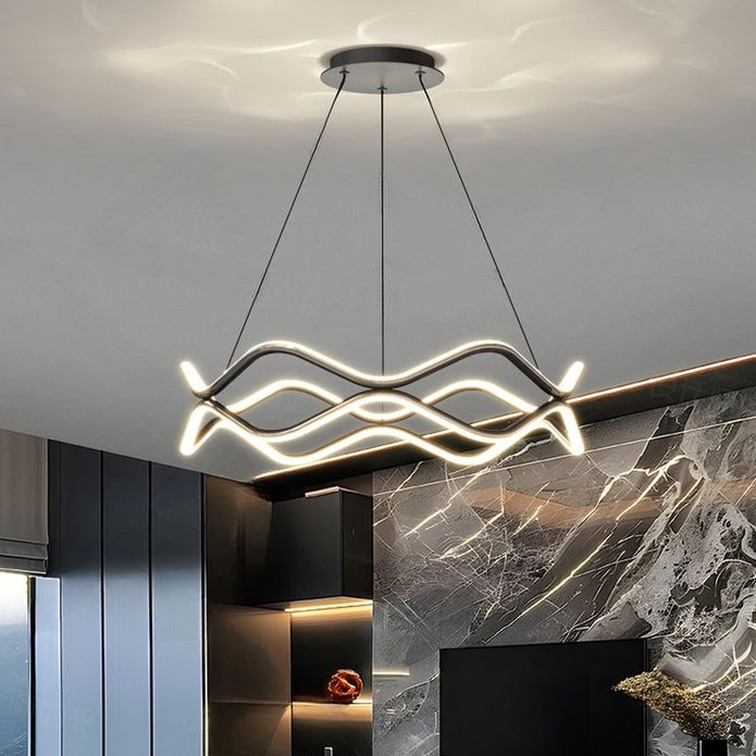 Modern Wavy LED Pendant Light Dimmable Black