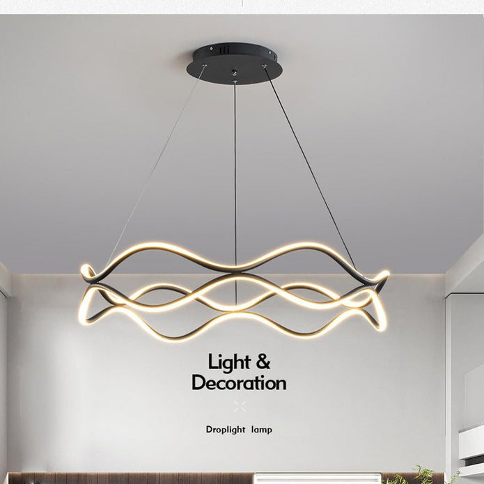 Modern Wavy LED Pendant Light Dimmable Black