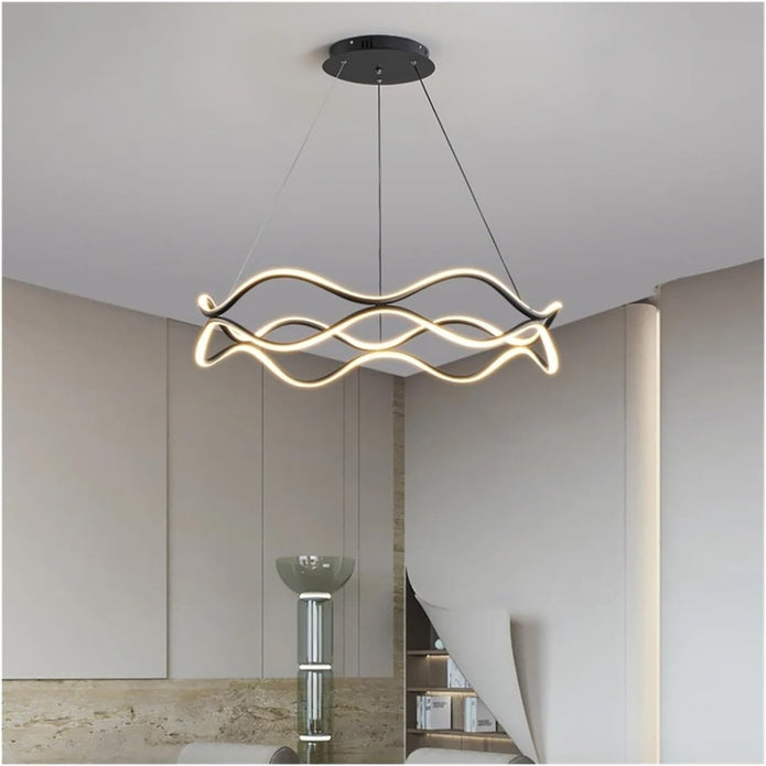 Modern Wavy LED Pendant Light Dimmable Black