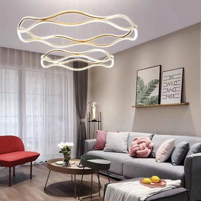 Modern Wavy LED Pendant Light Dimmable Gold