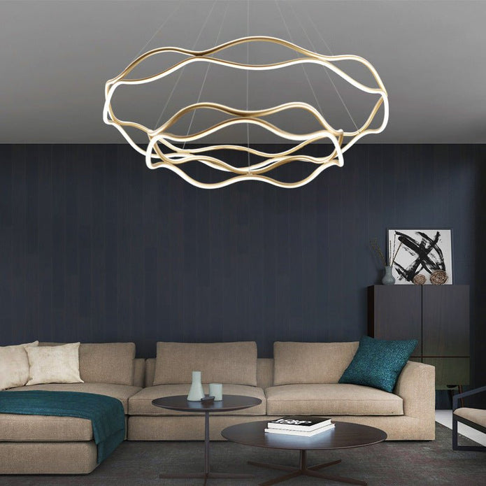 Modern Wavy LED Pendant Light Dimmable Gold