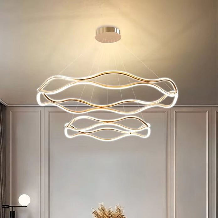 Modern Wavy LED Pendant Light Dimmable Gold