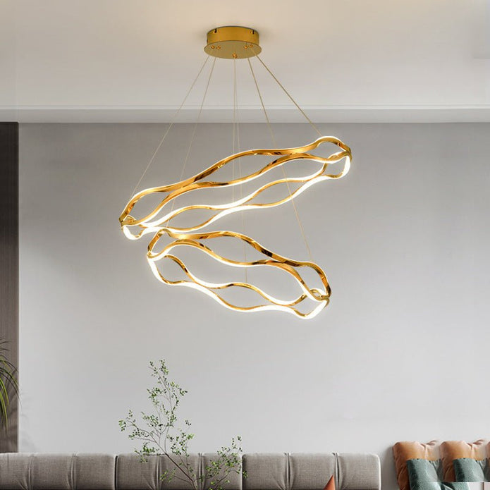 Modern Wavy LED Pendant Light Dimmable Gold